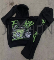 Cotton French Terry Flared Tracksuit Set with Print