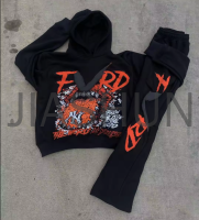 Cotton French Terry Flared Tracksuit Set with Print