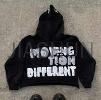 Oversized Dropped Shoulder Hoodie Puff Print Raw Cut