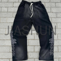 Acid Wash High Waist Wide Leg Baggy Stacked Sweatpants