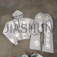Distressed 100% Cotton Hoodie and Sweatpants Set