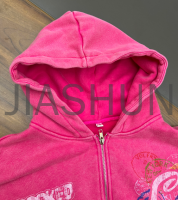 Zip-Up Vintage French Terry Sun Faded Acid Wash Hoodie