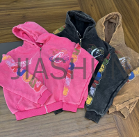 Zip-Up Vintage French Terry Sun Faded Acid Wash Hoodie