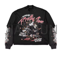 Double Layer Long Sleeve T-Shirt with Graphic Screen Print