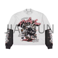 Double Layer Long Sleeve T-Shirt with Graphic Screen Print