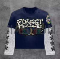 Vintage Acid Wash Oversized Distressed Waffle Long Sleeve Tee