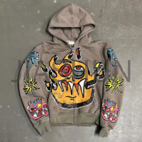 Heavyweight 100% Cotton Printed Zip-Up Hoodie