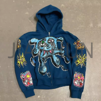 Heavyweight 100% Cotton Printed Zip-Up Hoodie