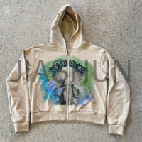 Rhinestone Zip-Up Hoodie with DTG Print