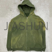 Vintage Acid Wash French Terry Full Zip Hoodie