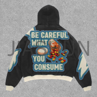 Heavyweight Oversized Washed Distressed Hip-Hop Hoodie