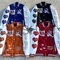 Embroidered Lettering Baseball Jacket with 3D Patch Design