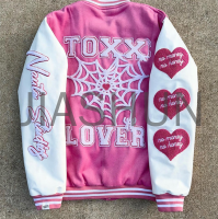 Embroidered Lettering Baseball Jacket with 3D Patch Design