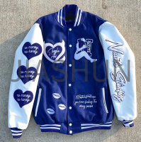 Embroidered Lettering Baseball Jacket with 3D Patch Design