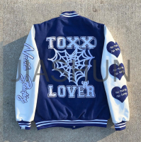 Embroidered Lettering Baseball Jacket with 3D Patch Design