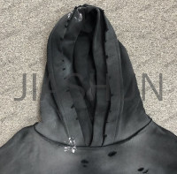 Acid Wash Distressed Hole Ripped Cotton Hoodie