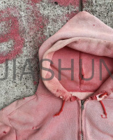Waffle Line Cotton Double Layer Acid Wash Sun-Faded Zip-Up Hoodie