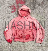 Waffle Line Cotton Double Layer Acid Wash Sun-Faded Zip-Up Hoodie