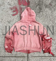 Waffle Line Cotton Double Layer Acid Wash Sun-Faded Zip-Up Hoodie