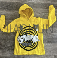 Oversized Cropped French Terry Raw Edge Hoodie with Puff Print