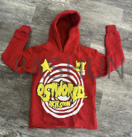Oversized Cropped French Terry Raw Edge Hoodie with Puff Print