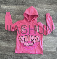 Oversized Cropped French Terry Raw Edge Hoodie with Puff Print