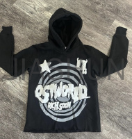 Oversized Cropped French Terry Raw Edge Hoodie with Puff Print