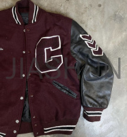 PU Leather Jacket with Embroidery and Stand Collar