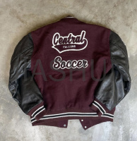 PU Leather Jacket with Embroidery and Stand Collar