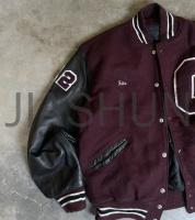 PU Leather Jacket with Embroidery and Stand Collar