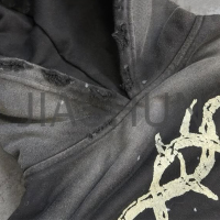 Acid Wash Sun Faded Ripped Distressed French Terry Hoodie