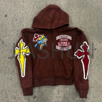 Acid Wash Stone Wash French Terry Zip-Up Hoodie