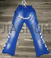 Faded Acid Washed Distressed Embroidery Patch Applique Flare Pants