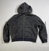 Distressed Stone Acid Wash Oversized Zip-Up Hoodie