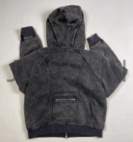 Distressed Stone Acid Wash Oversized Zip-Up Hoodie