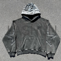 Heavyweight Vintage Acid Wash Distressed Pullover Hoodie