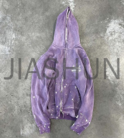 Acid Wash Paint Splatter Oversized Full Zip Hoodie