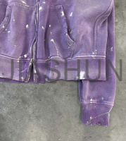 Acid Wash Paint Splatter Oversized Full Zip Hoodie