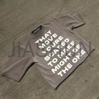 Distressed 100% Cotton T-Shirt with Screen Print