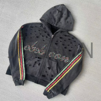 French Terry Ripped Vintage Stone Wash Distressed Hoodie