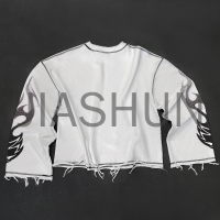 Oversized Distressed Cropped Long Sleeve T-Shirt with DTG Print