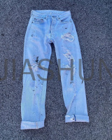 Vintage Light Wash Distressed High Waist Straight Denim Jeans