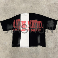 Retro Acid Wash Oversized Cotton Splicing T-Shirt