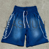 Acid Wash Loose Short with Rhinestone and Screen Printing