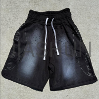 Acid Wash Loose Short with Rhinestone and Screen Printing