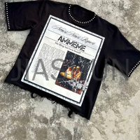 Vintage Wash Selvedge Loose Fit T-Shirt with Bling Rhinestones