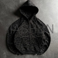 Heavyweight Cotton Leopard Camouflage Full Print Zip-Up Hoodie