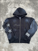 French Terry Rhinestone Zip-Up Hoodie with DTG and Embroidery