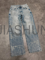 Rhinestone Washed Distressed Jeans