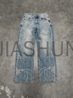 Rhinestone Washed Distressed Jeans